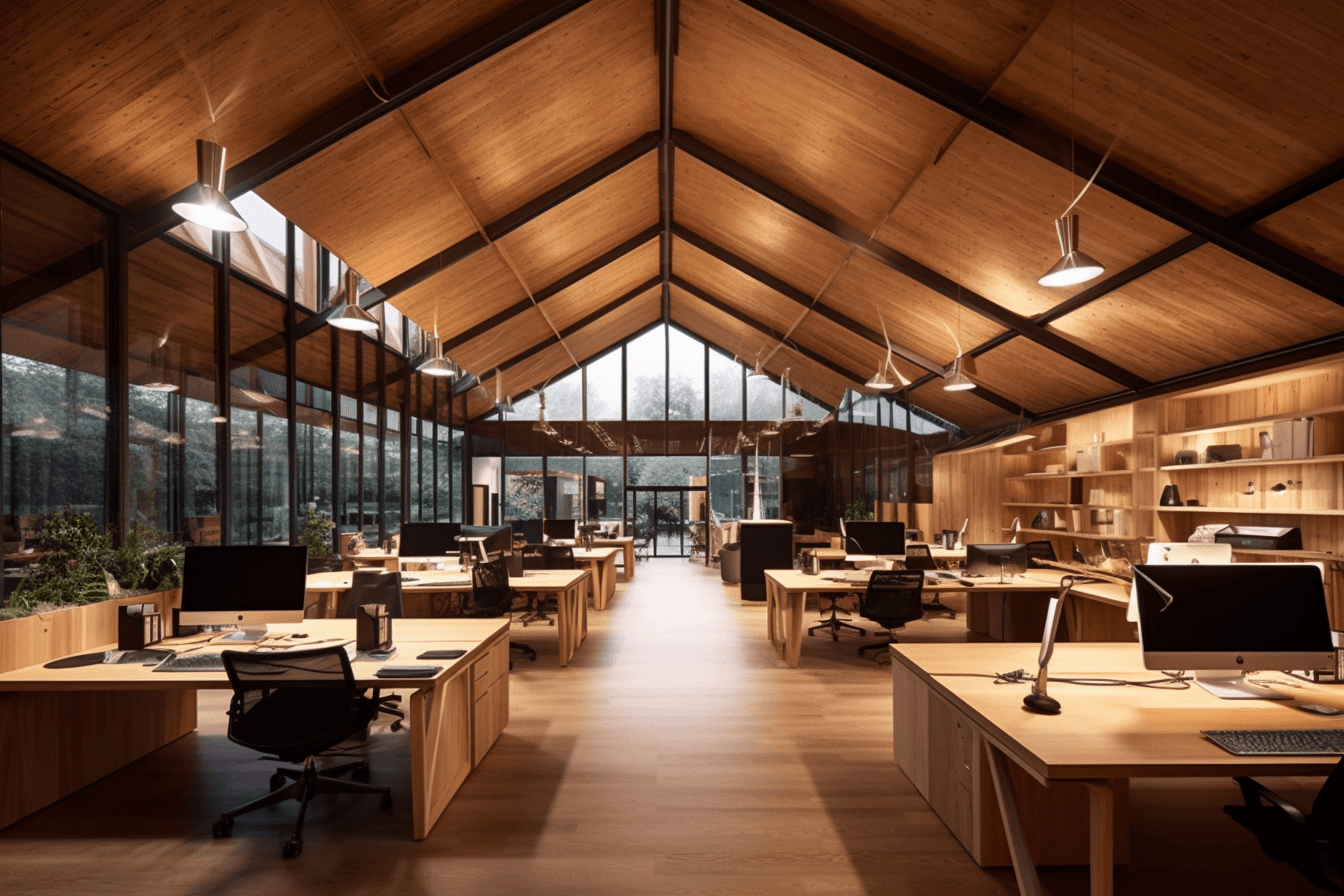 Spacious office setting in a timber tone