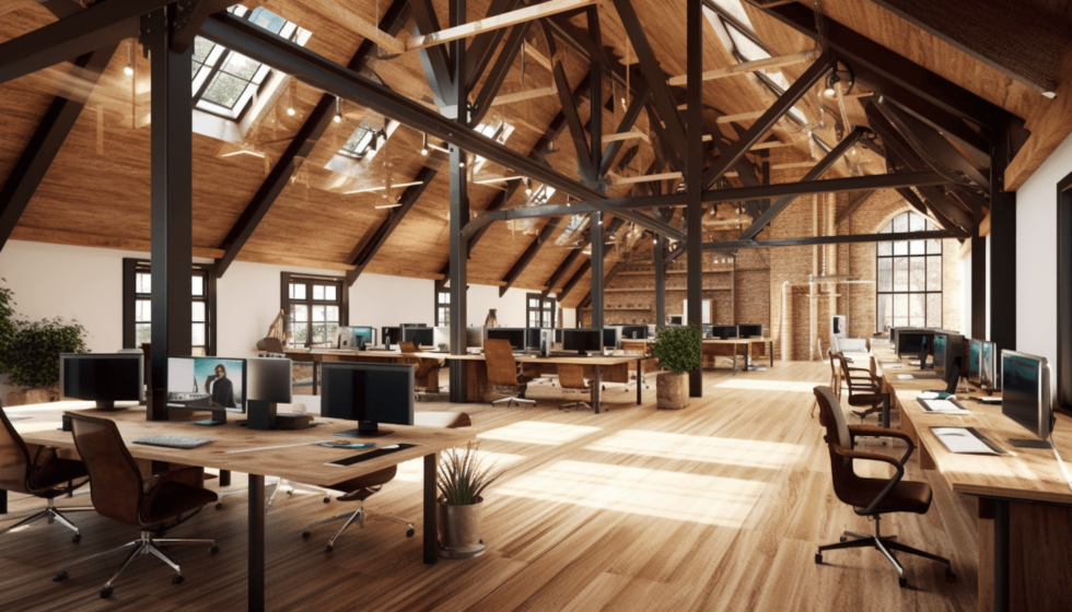 Large bright wooden office space